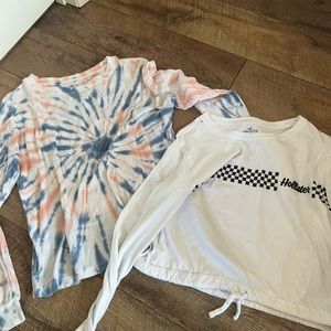 TWO HOLLISTER LONG SLEEVES, SMALL, TIE DIE AND CHECKERED, GOOD CONDITION